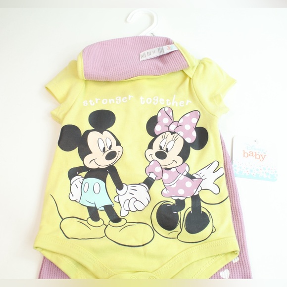 Disney Pink & Yellow Mickey Mouse and Minnie Mouse 3pc Set Size 6-9mo. - NEW - Picture 3 of 5